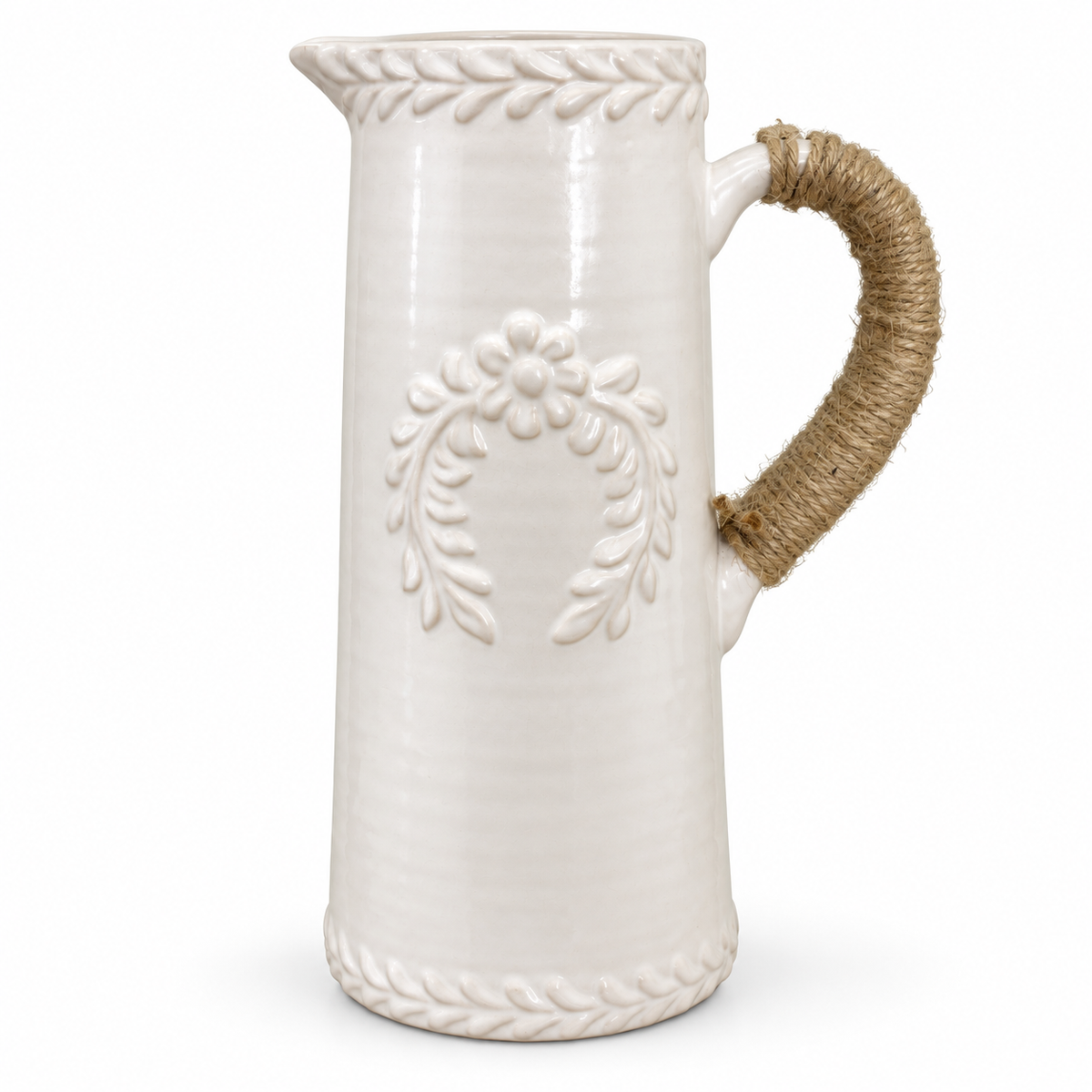 Jarro Provenzal Grande de Cerámica con Asa de Yute - 28,5 cm