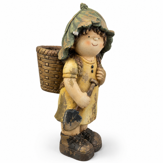 Maceta Decorativa Niña Jardinera con Canasto – Poliresina - 54 cm
