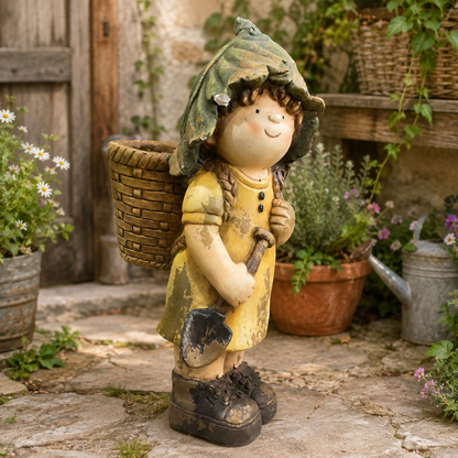 Maceta Decorativa Niña Jardinera con Canasto – Poliresina - 54 cm