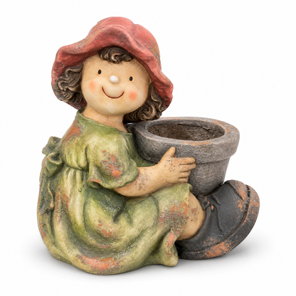 Maceta Decorativa Niña con Sombrero Rojo – Poliresina - 47 cm