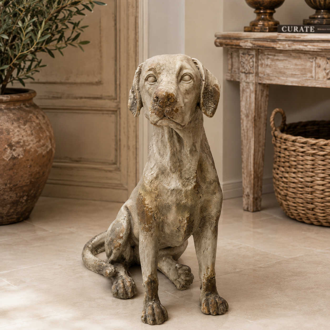 Figura Decorativa Perro Sentado - Poliresina – 71 cm