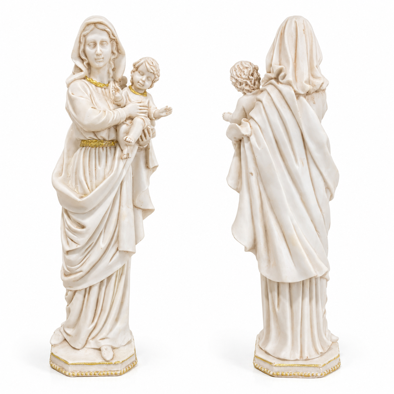 Figura Virgen María con Niño Jesús Marfil y Dorado – 39 cm