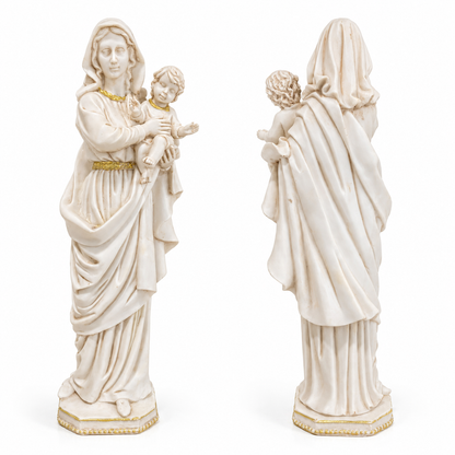 Figura Virgen María con Niño Jesús Marfil y Dorado – 39 cm