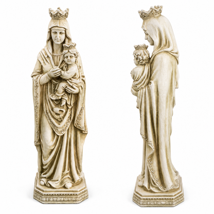 Figura Devocional Virgen María con Niño Jesús Coronados - Poliresina - 125 cm