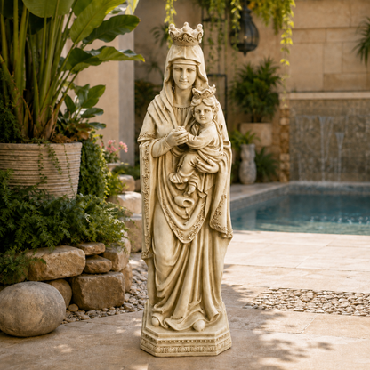 Figura Devocional Virgen María con Niño Jesús Coronados - Poliresina - 125 cm