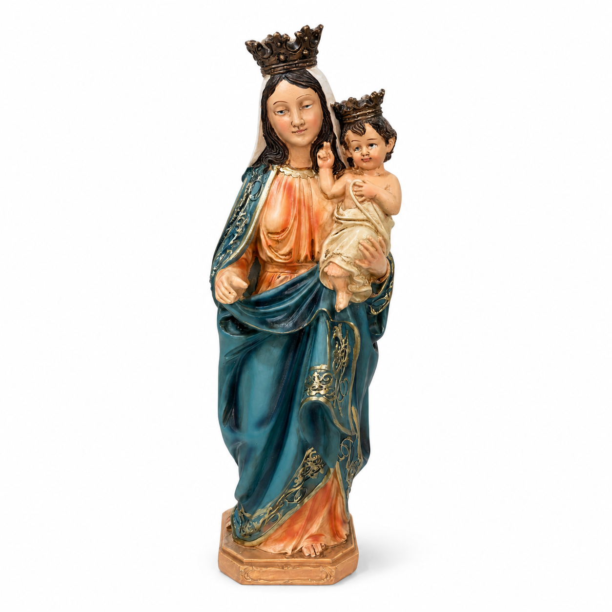 Figura Virgen María con Niño Jesús Coronado – 31 cm