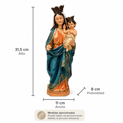 Figura Virgen María con Niño Jesús Coronado – 31 cm