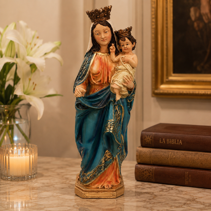 Figura Virgen María con Niño Jesús Coronado – 31 cm