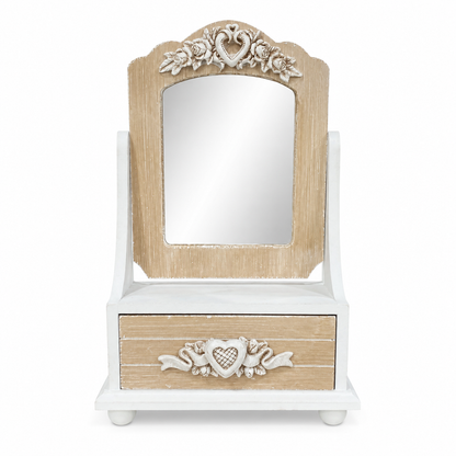 Joyero con Espejo Vintage de Madera - 34,5 cm