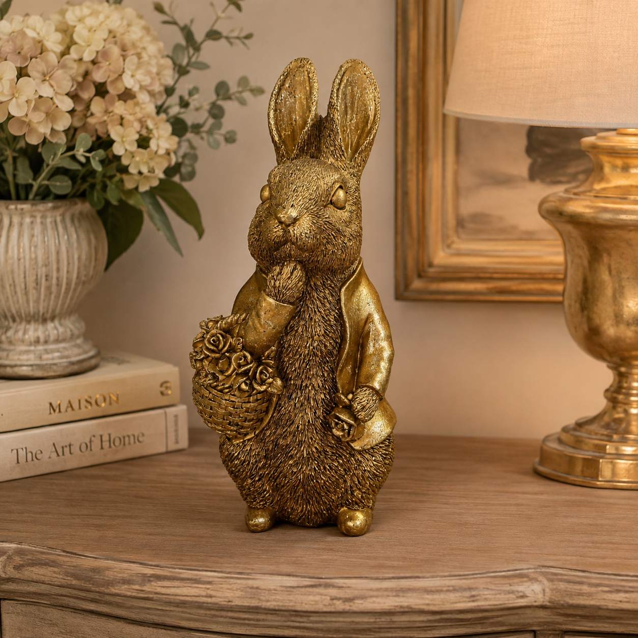 Figura Decorativa Conejo Gold – Poliresina - 24,5 cm