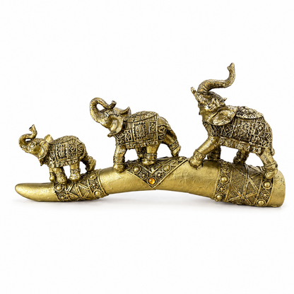 Figura Decorativa Elefantes Gold Caravana - 30 cm