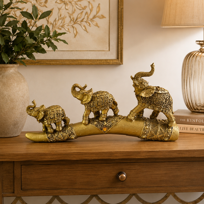 Figura Decorativa Elefantes Gold Caravana - 30 cm