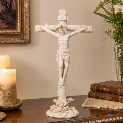 Figura Religiosa Cristo Crucificado en Pedestal – Marfil - 35 cm
