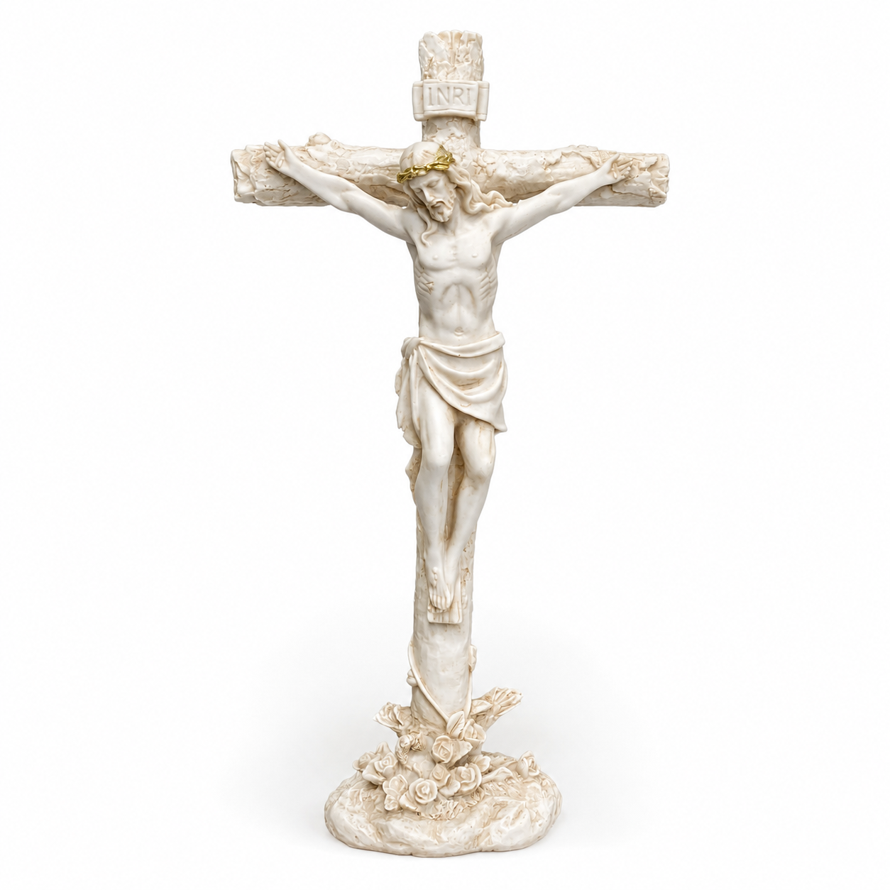 Figura Religiosa Cristo Crucificado en Pedestal – Marfil - 35 cm