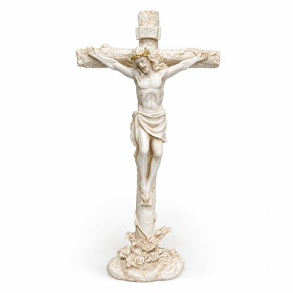 Figura Religiosa Cristo Crucificado en Pedestal – Marfil - 35 cm