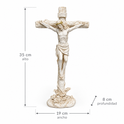 Figura Religiosa Cristo Crucificado en Pedestal – Marfil - 35 cm
