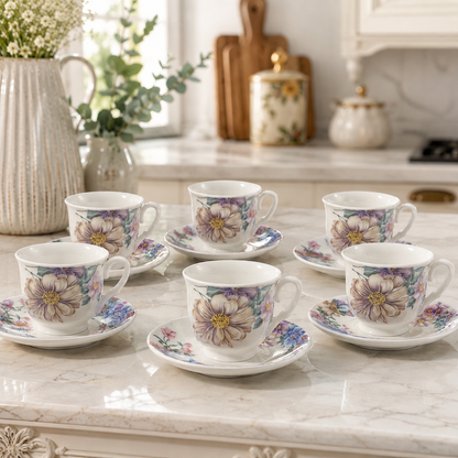 Juego de 6 Tazas con Platillos Flowers Margarita – Porcelana