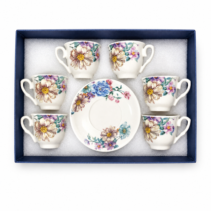 Juego de 6 Tazas con Platillos Flowers Margarita – Porcelana