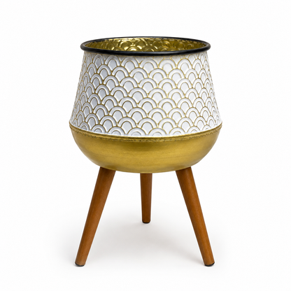 Soporte para Plantas White sobre Patas de Madera – Tamaño M
