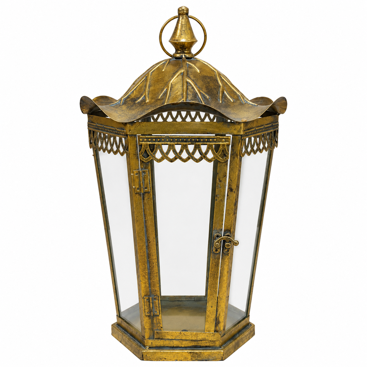 Farol Portavela Hexagonal Dorado Envejecido - 50 cm