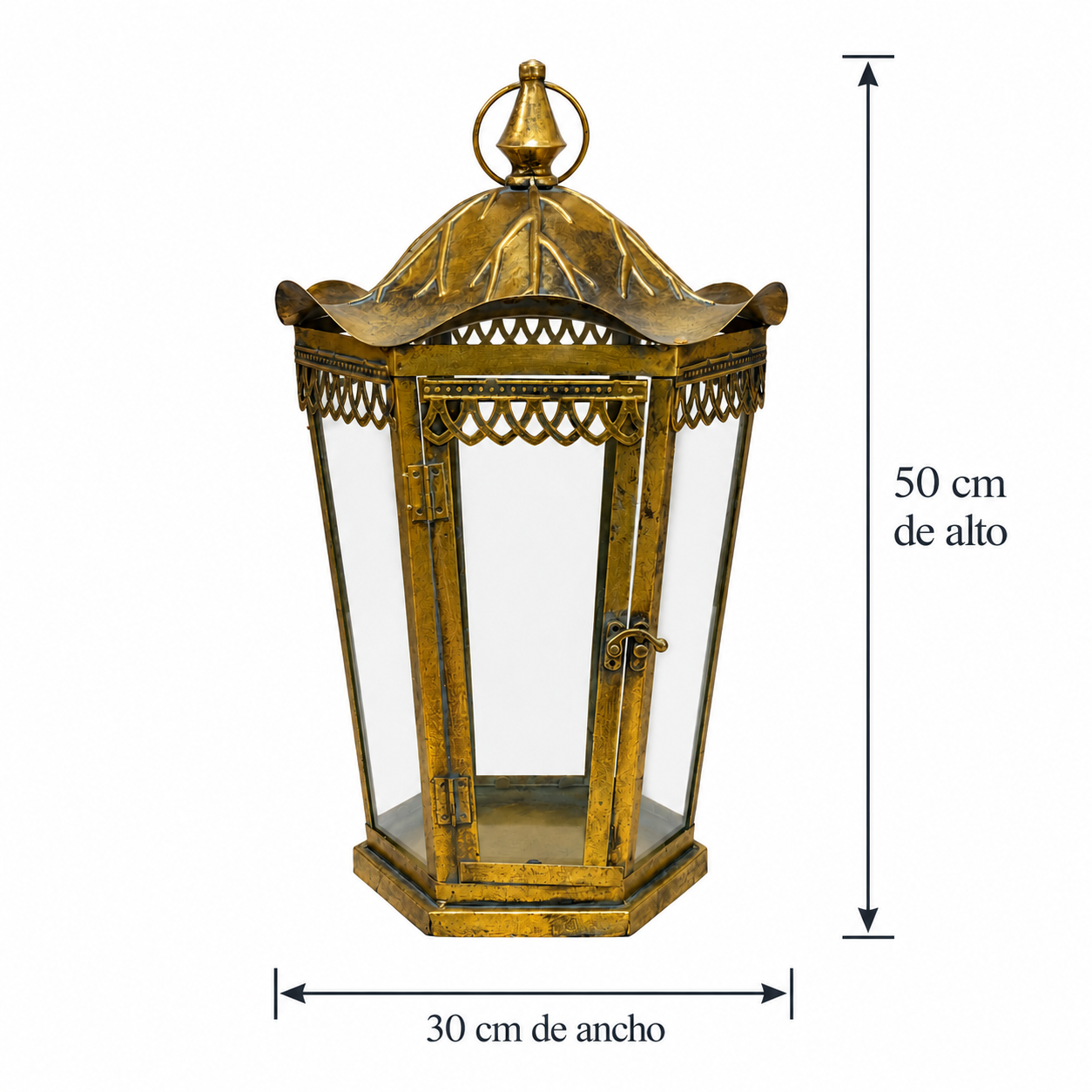 Farol Portavela Hexagonal Dorado Envejecido - 50 cm