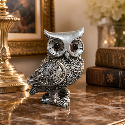 Figura Decorativa Búho Plateado - 13 cm