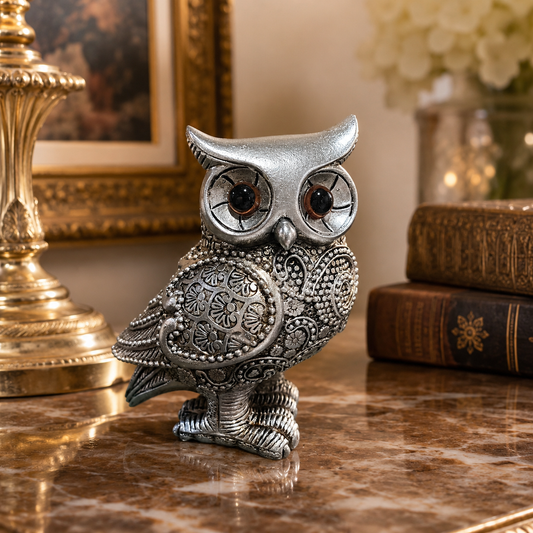 Figura Decorativa Búho Plateado - 13 cm