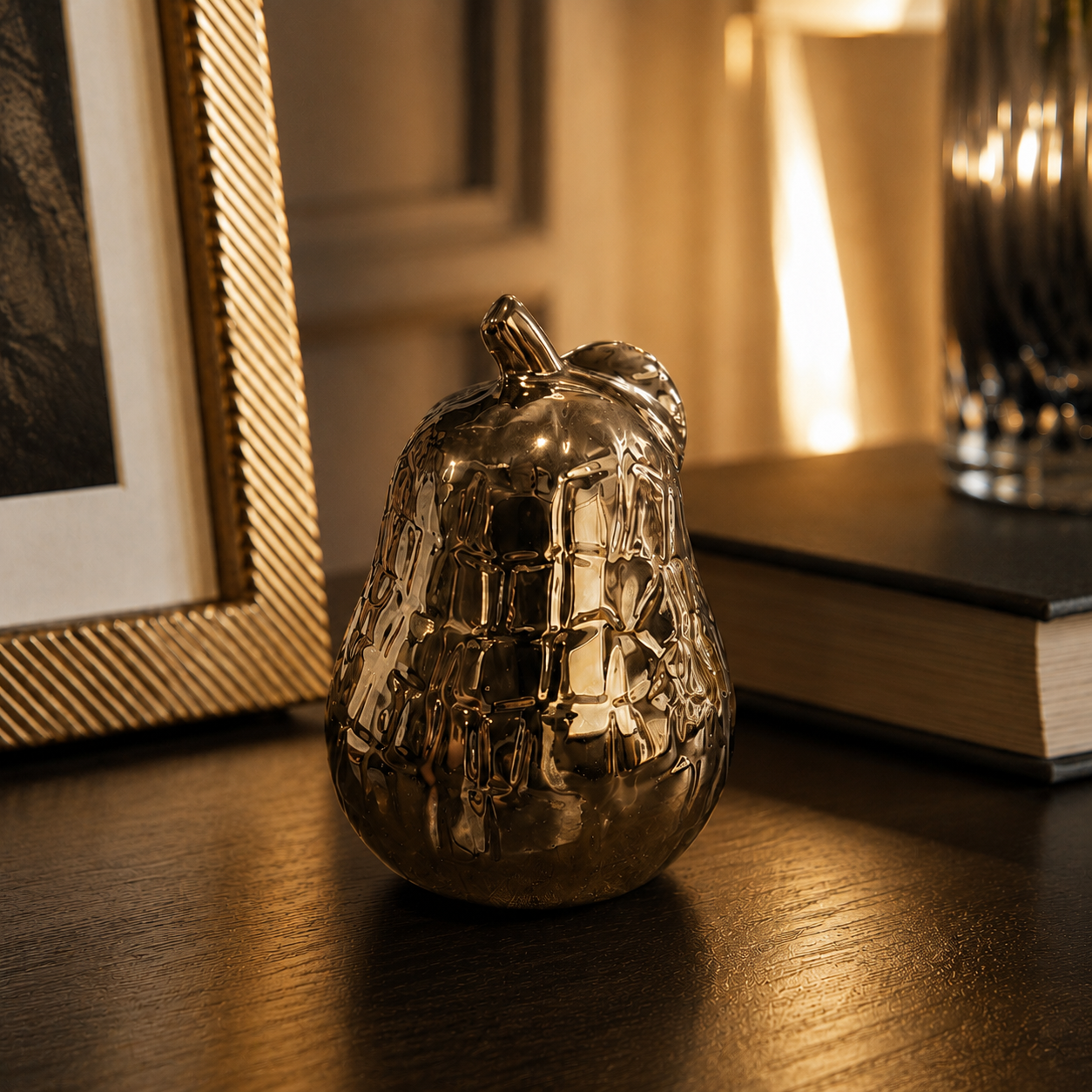 Figura Decorativa Pera Dorado Champagne - 11 cm