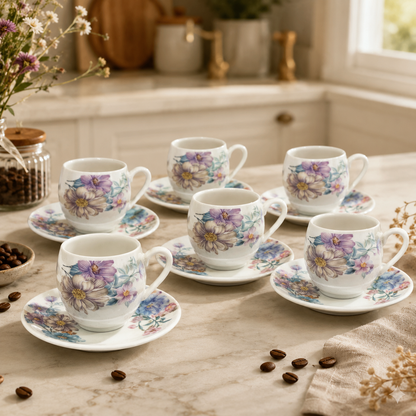 Juego de 6 Tazas con Platillo Flowers – Porcelana