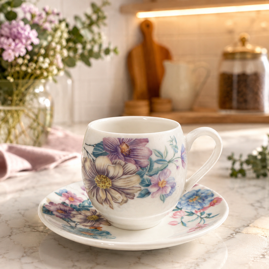 Juego de 6 Tazas con Platillo Flowers – Porcelana