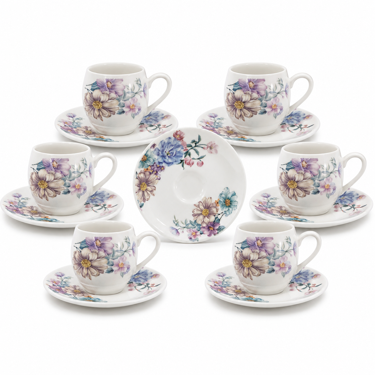 Juego de 6 Tazas con Platillo Flowers – Porcelana