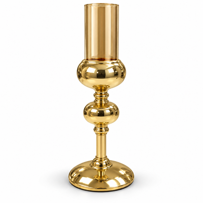 Candelabro Dorado con Cilindro de Vidrio