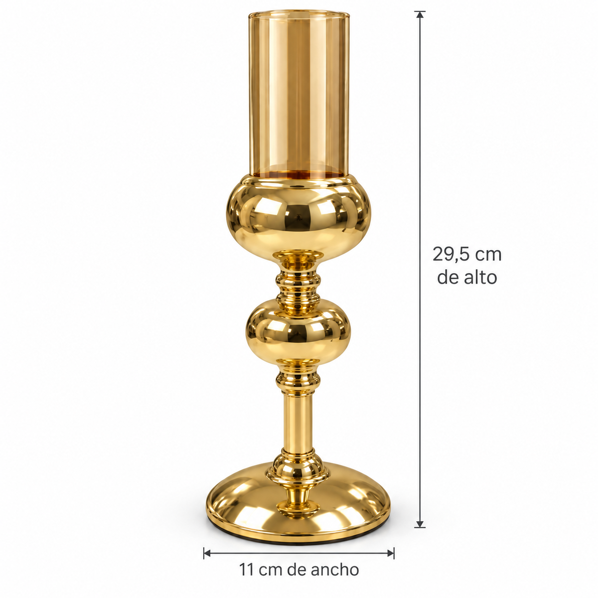 Candelabro Dorado con Cilindro de Vidrio