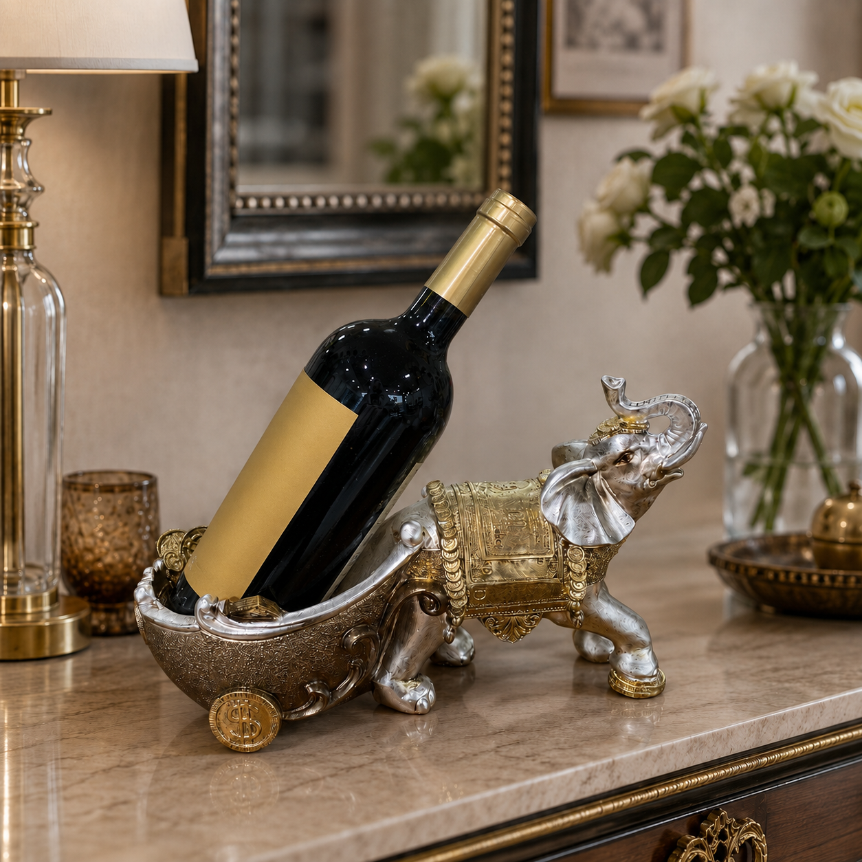 Elefante Portabotellas Decorativo - 30 cm