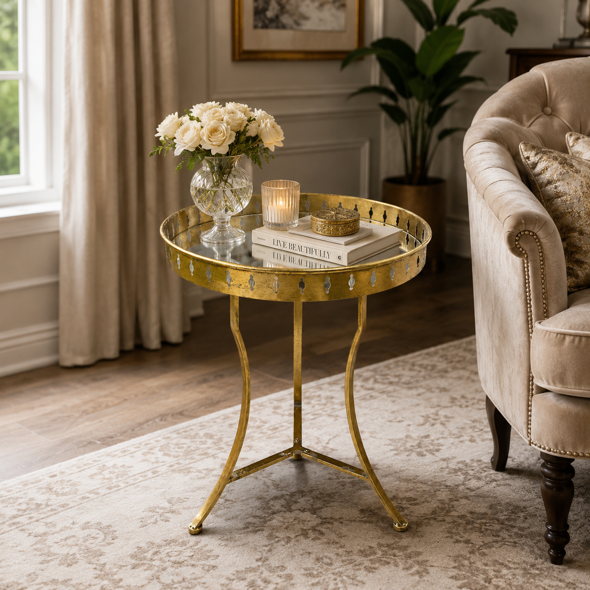 Mesa Metal Gold con Espejo - 68 cm