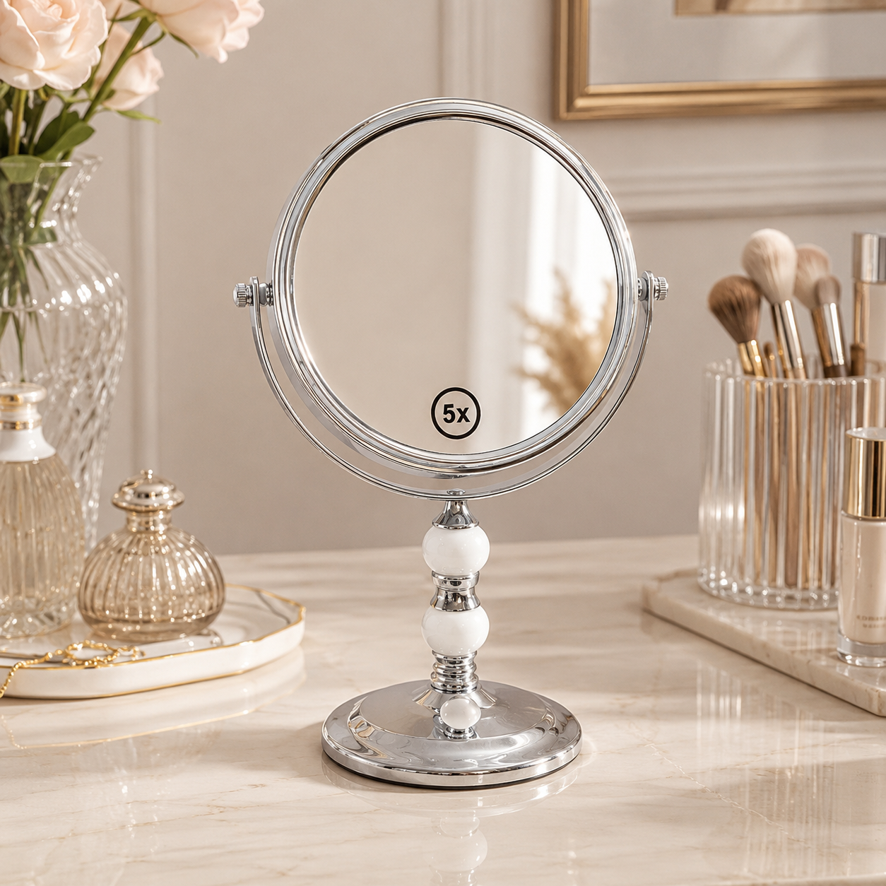Espejo Pedestal 5X Doble Cara - 18 cm