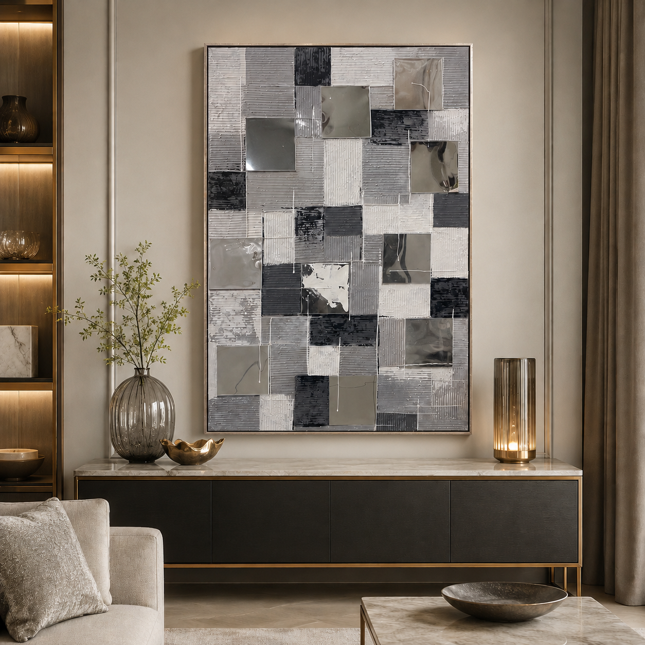 Cuadro Abstracto Monocromático - 123 cm