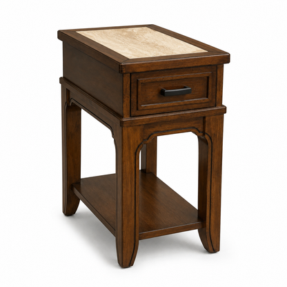 Mesa Lateral Arlington S – Estilo Clásico - Madera Sólida con Cajón - Repisa Inferior y Cubierta Tipo Mármol