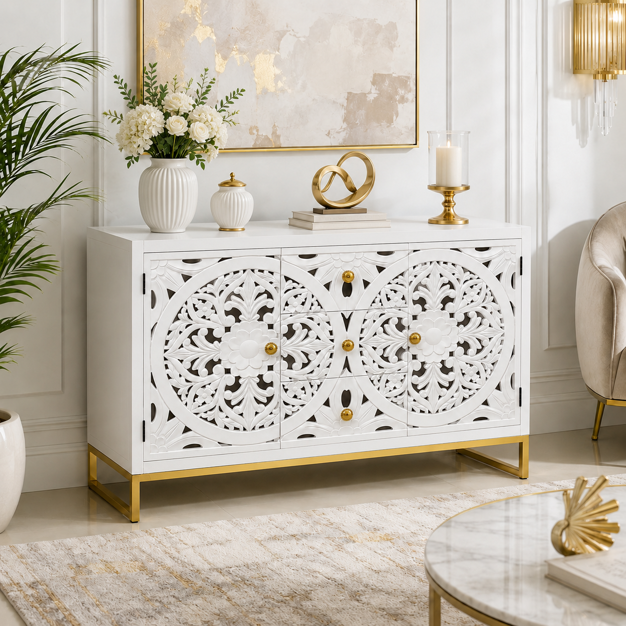 Mueble Mandala Blanco – Estilo bohemio moderno - Frontales tallados