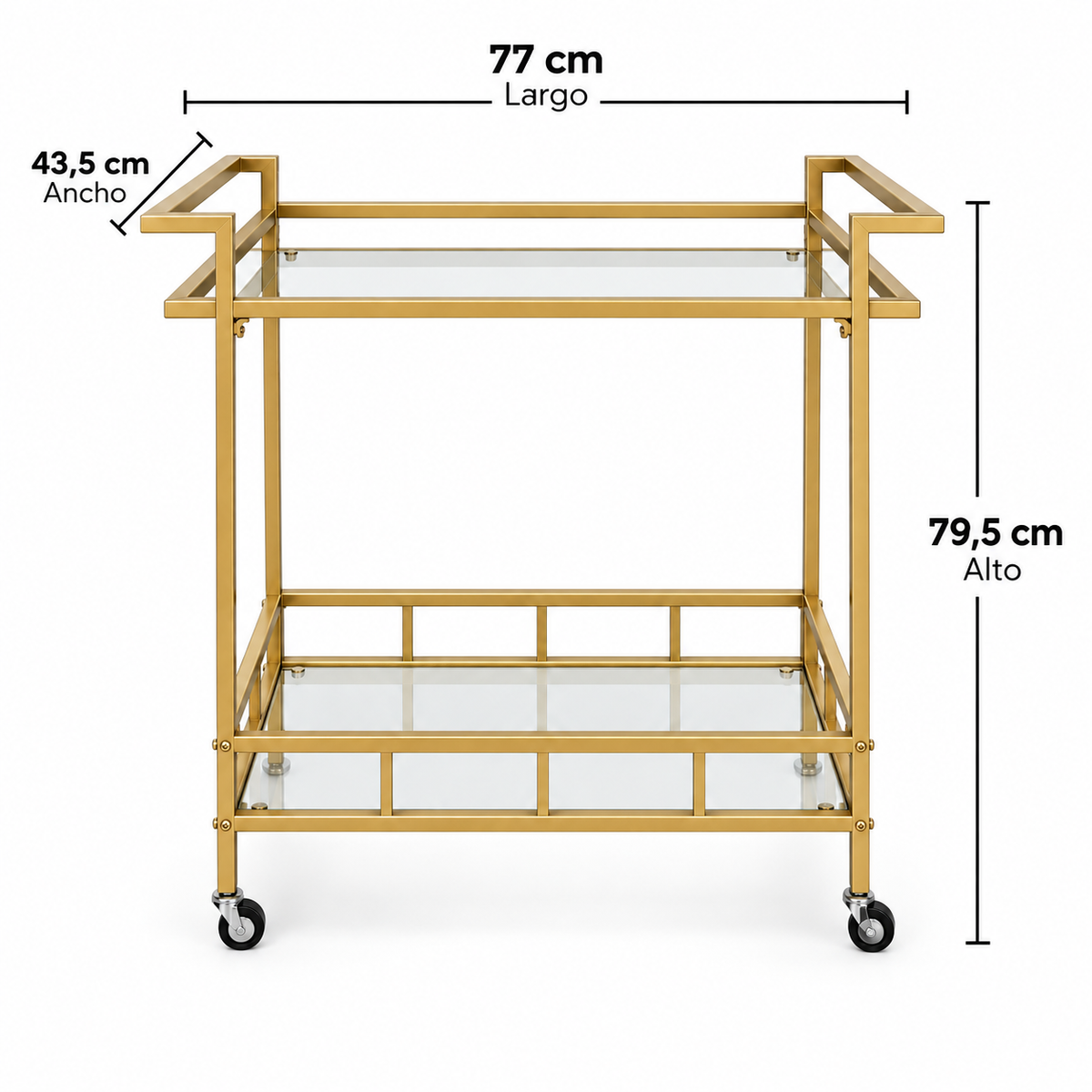 Carrito Bar Coblenza - Vidrio Templado - Ruedas Giratorias - 77 cm