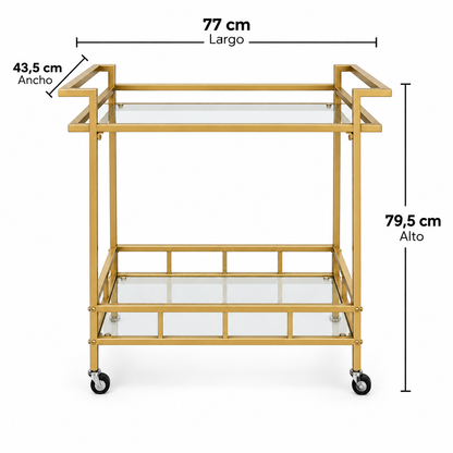 Carrito Bar Coblenza - Vidrio Templado - Ruedas Giratorias - 77 cm
