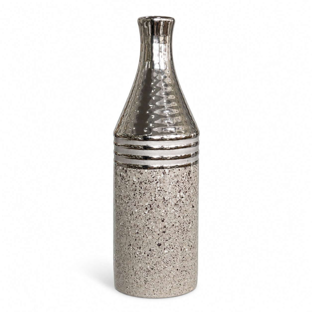 Botella Decorativa de Cerámica - Color Plateado – 32 cm