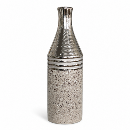 Botella Decorativa de Cerámica - Color Plateado – 32 cm
