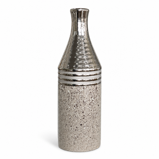 Botella Decorativa de Cerámica - Color Plateado – 32 cm