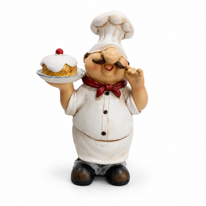 Figura Decorativa Cocinero con Pastel de Poliresina – 19 cm
