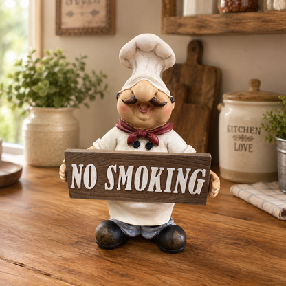 Figura Decorativa Cocinero con Letrero “No Smoking” - Poliresina – 19 cm