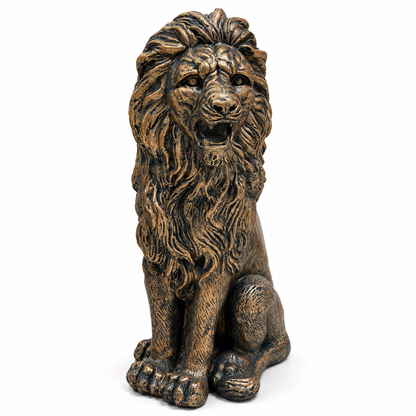 Estatua Decorativa de León Guardián - Cobrizado en Poliresina – 30x39x70cm
