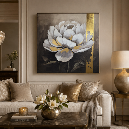 Cuadro Decorativo Flor Magnolia con Toques de Óleo y Marco – 120 cm