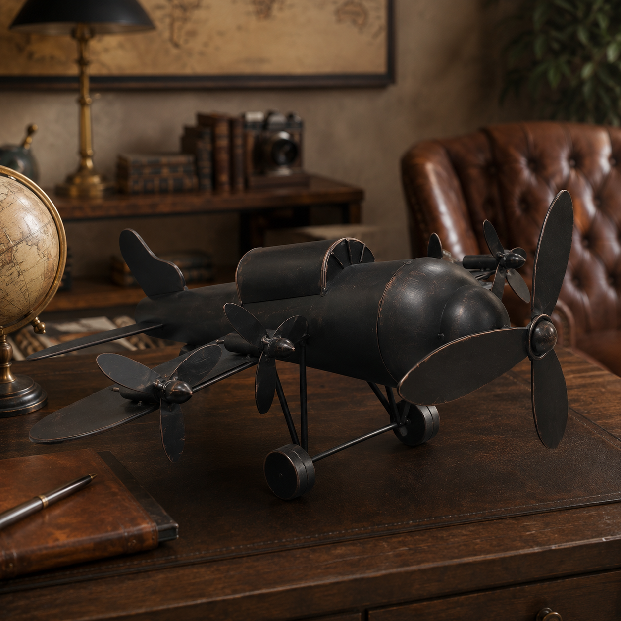 Figura Decorativa Avión Retro Industrial de Metal – 32 × 52,5 × 34,5 cm