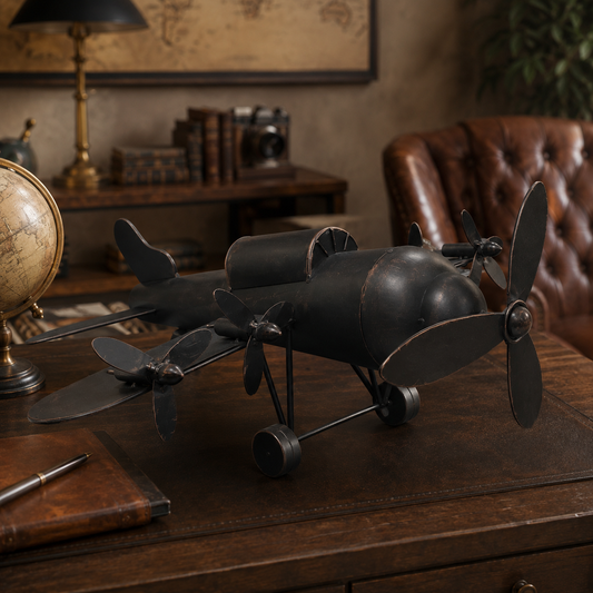 Figura Decorativa Avión Retro Industrial de Metal – 32 × 52,5 × 34,5 cm